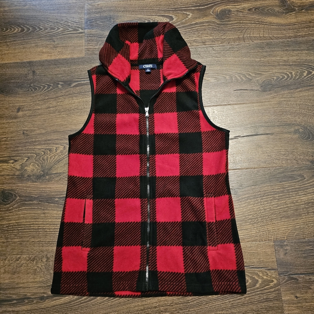 Chaps Women's Flannel Vest Size S/P Red Black Plaid Checkered Ralph Lauren